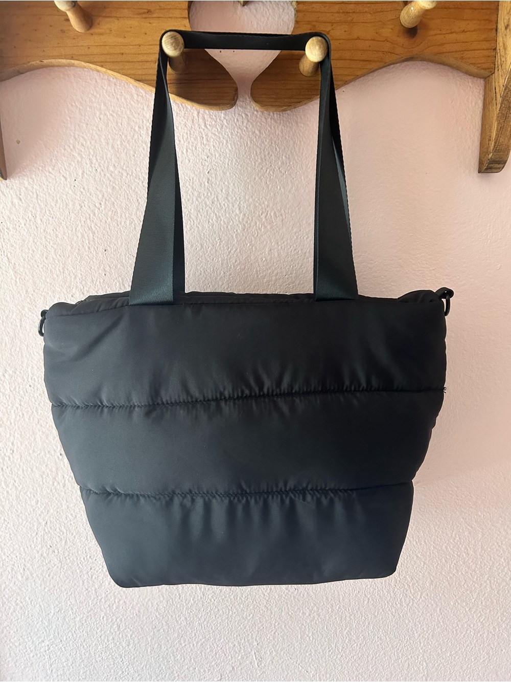 Wilo The Label Black Quilted Puffer Tote Bag Handbag w/ Shoulder Strap - Picture 4 of 5